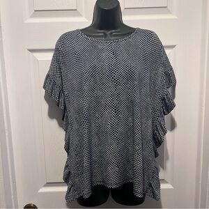 Michael Kors Blouse Top Ruffled Large Women short sleeve white navy blue